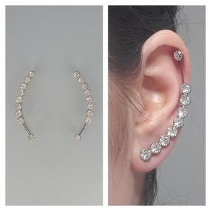 Silvertone Rhinestone Earring Cuffs
